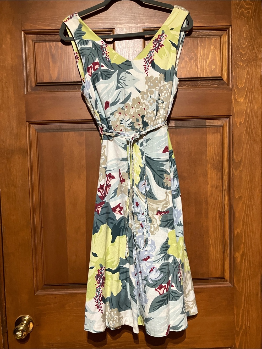 Tommy Bahama Yellow and Green Floral V-Neck Tie-Waist Dress